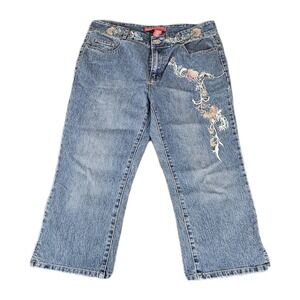 Cosmopolitan Jeans Womens Size 12 Embroidered Floral Bootcut Blue Denim Y2K